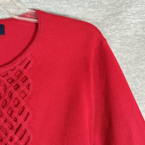 JONES NEW YORK Holiday Christmas Valentine Lattice 3/4 Sleeves Pearlized Buttons - Picture 3 of 14